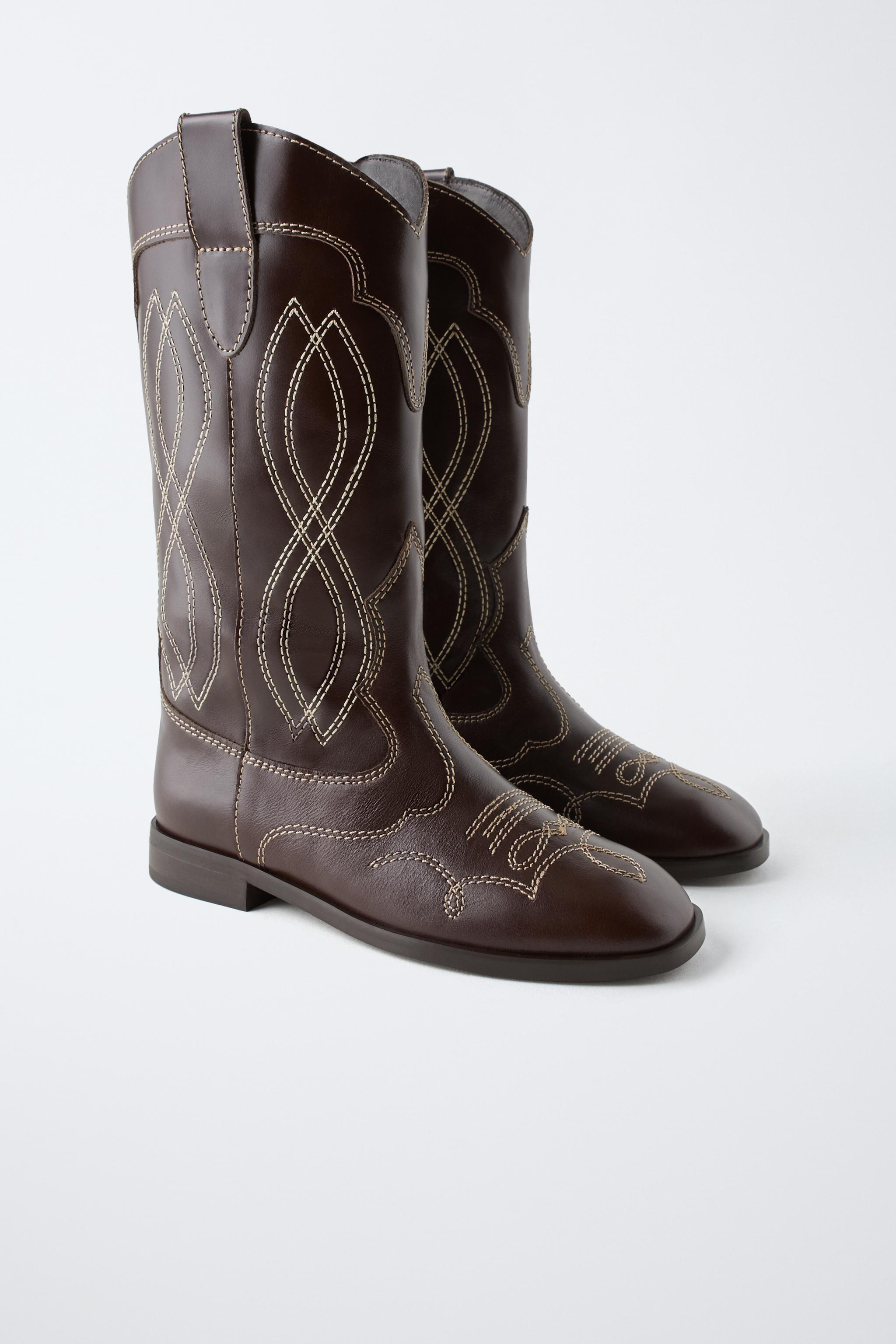 LEATHER COWBOY ANKLE BOOTS | Zara US