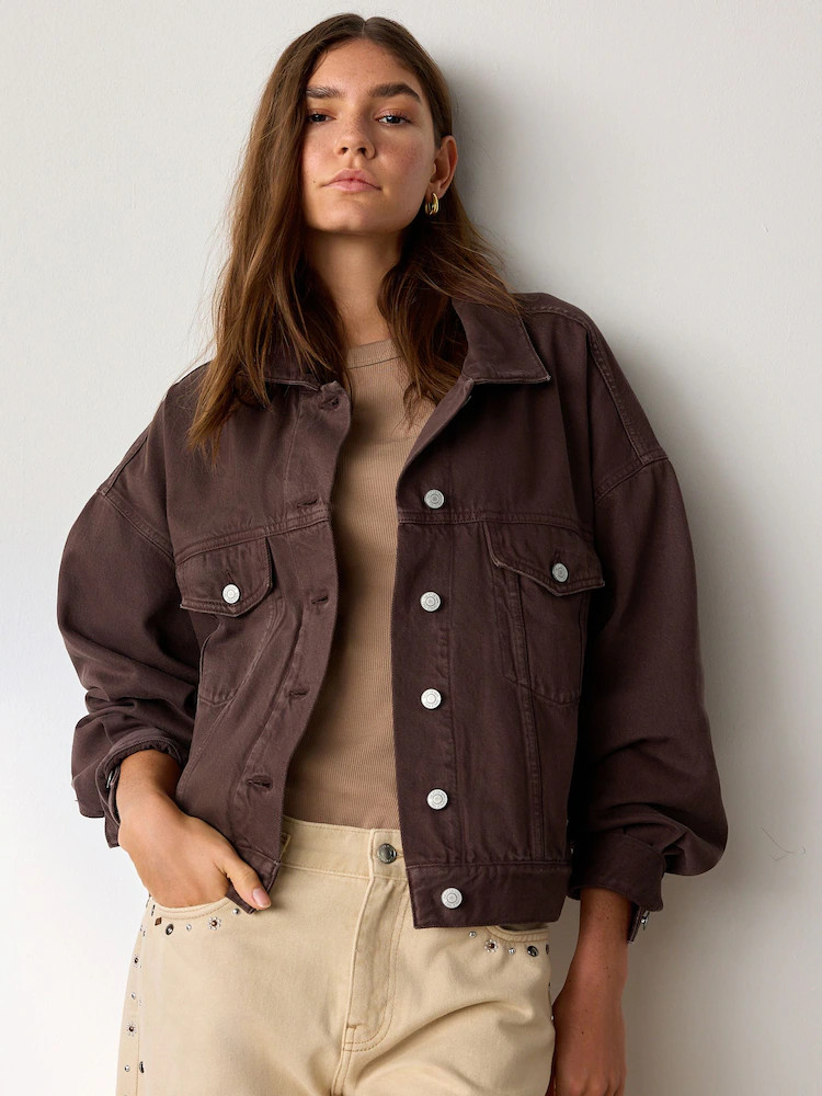 Chocolate Brown Relaxed Denim Trucker Jacket | Next US