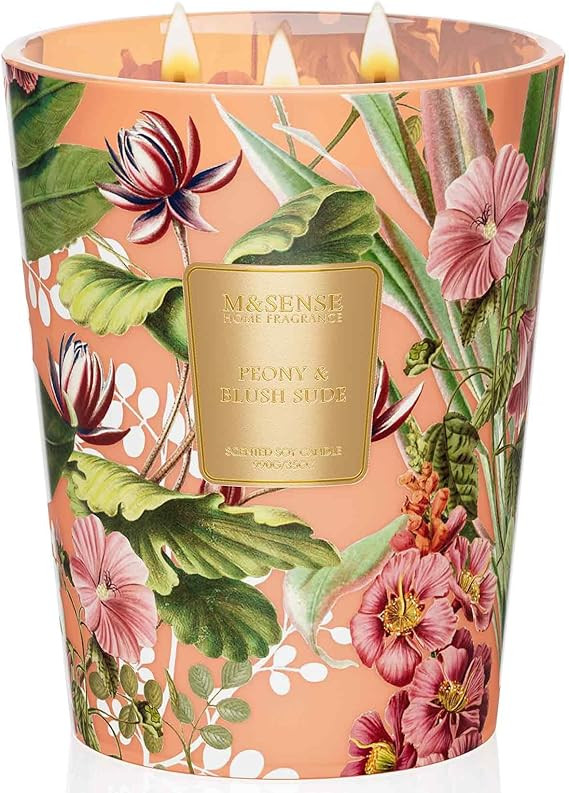 M&SENSE Large Soy Scented Candles Peony & Blush Sude, Non Toxic Natural Spring Candles 35oz 150 H... | Amazon (US)