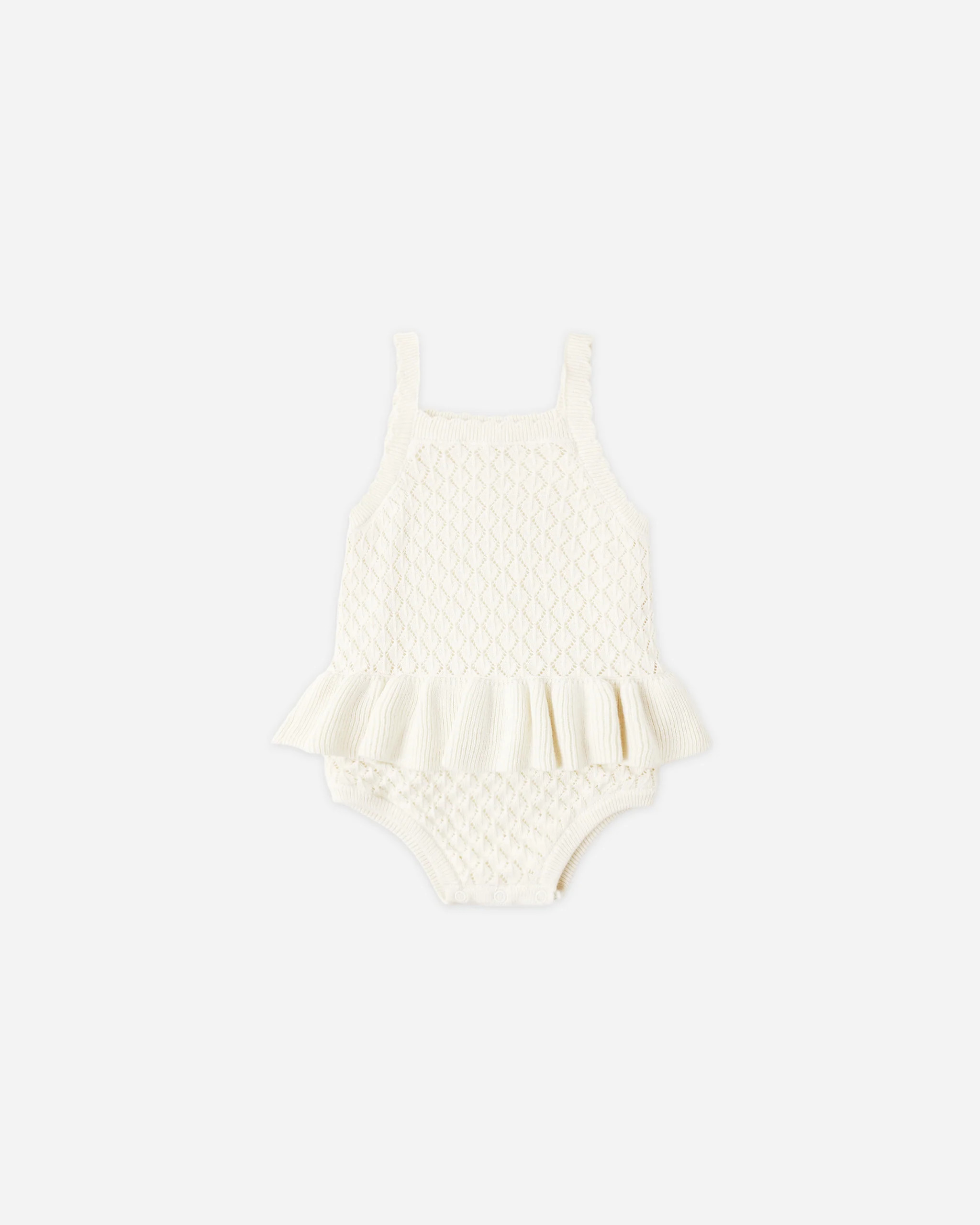 Crochet Ruffle Romper Natural | Rylee + Cru