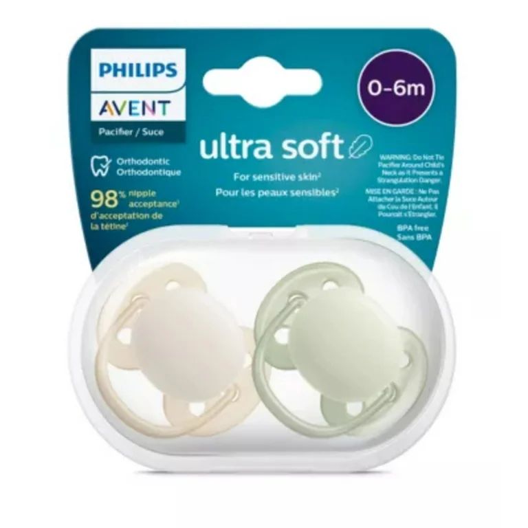 Philips Avent Ultra Soft Pacifier 0-6M, Sand / Pastel Warm Green, 2 Pack SCF091/05 | Walmart (US)