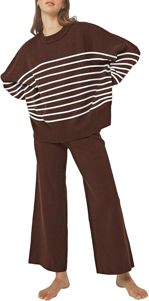 Pink Queen Women's 2 Piece Outfits Sweater Sets Knit Pullover Tops And Wide Leg Pants Loose Track... | Amazon (US)