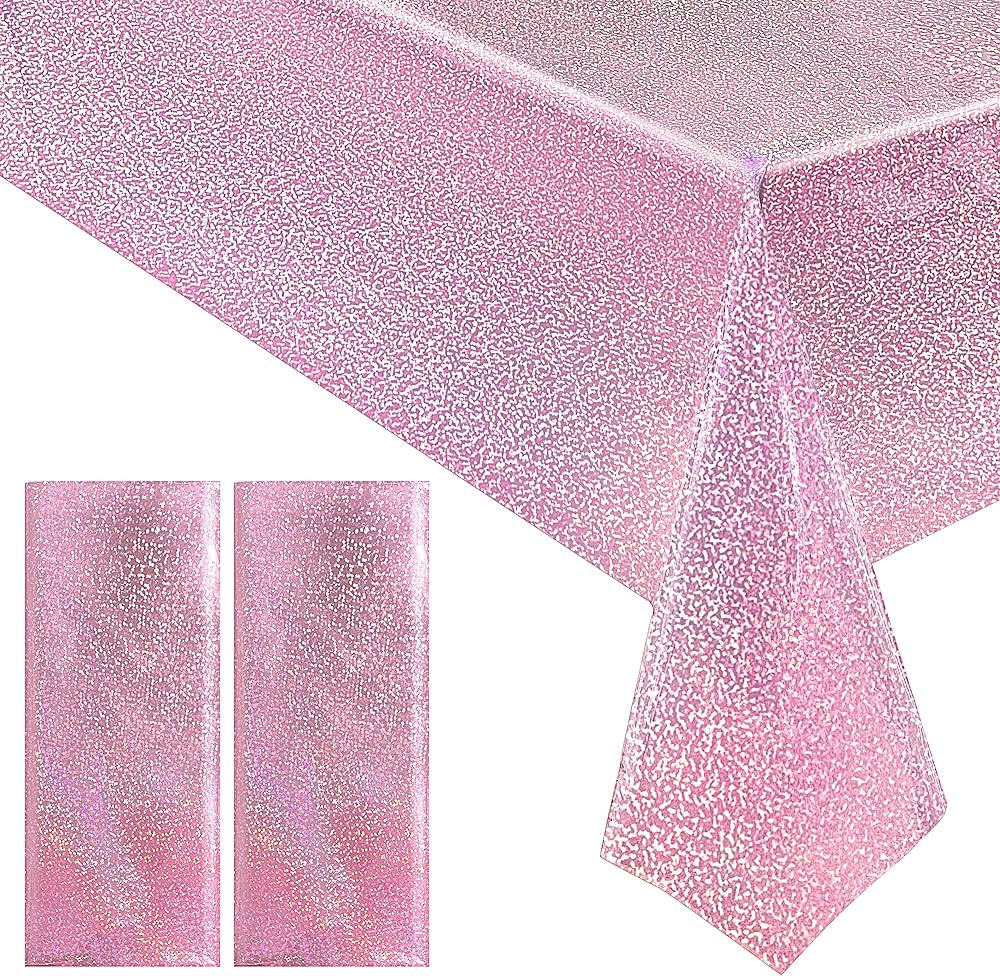 2 pcs Pale Pink Holographic Laser Tablecloths Light Pink Shiny Table Covers 40" x 108" Foil Dispo... | Amazon (US)