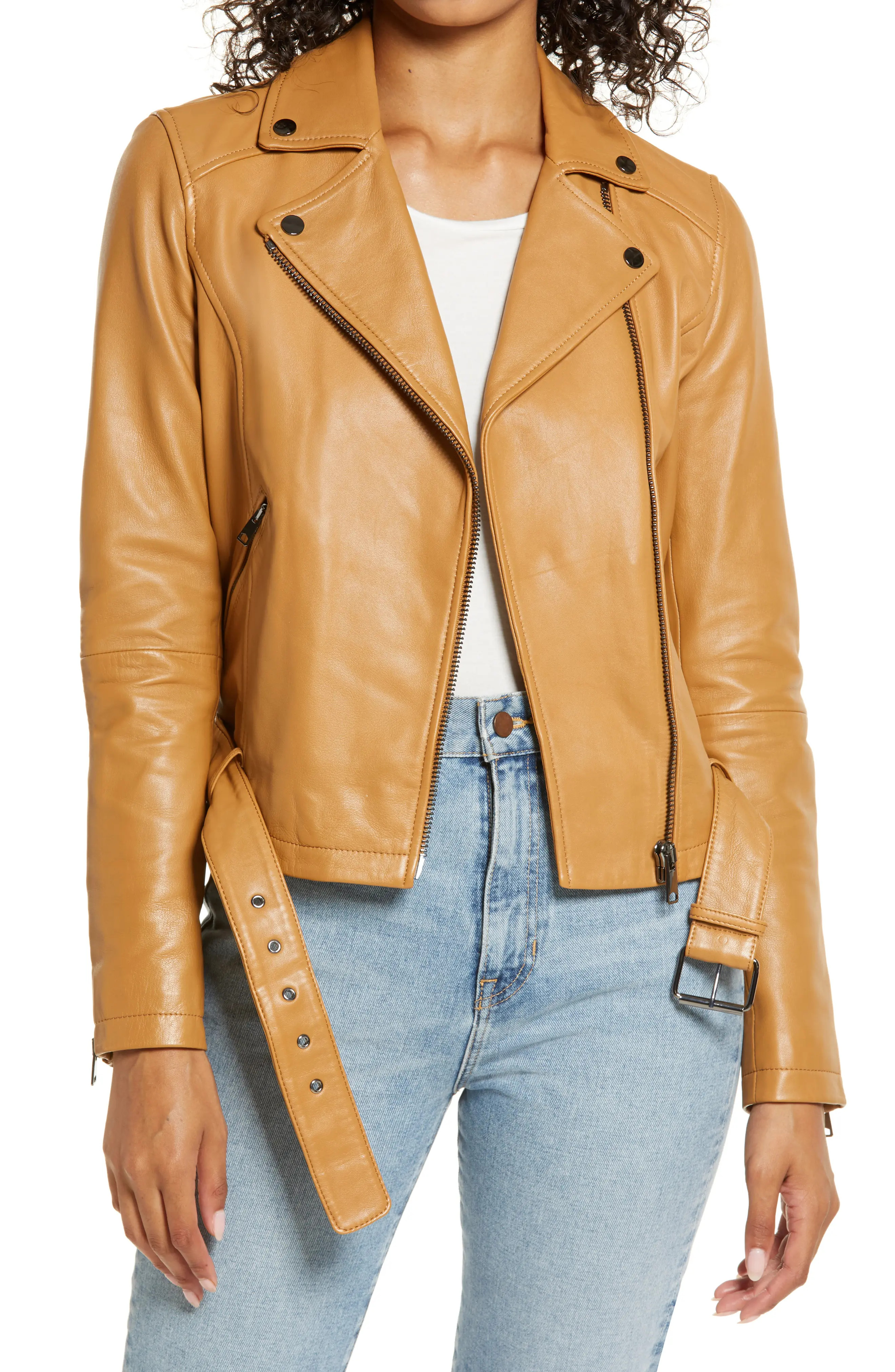 Women's Rachel Parcell Leather Moto Jacket, Size X-Small - Brown (Nordstrom Exclusive) | Nordstrom