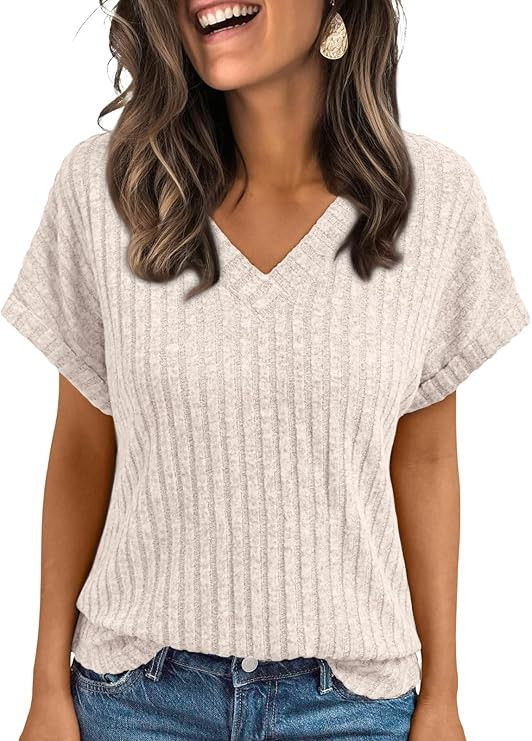 AUTOMET Womens Spring Tops 2026 Summer Dressy Casual Blouses Short Sleeve Cute V Neck Sweater Shi... | Amazon (US)