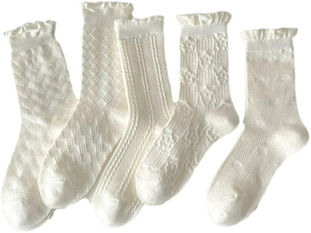 5 Pairs Coquette Ruffle Socks Cute Frilly Clothes Lolita Aesthetic Crew Socks Fairycore Floral So... | Amazon (US)
