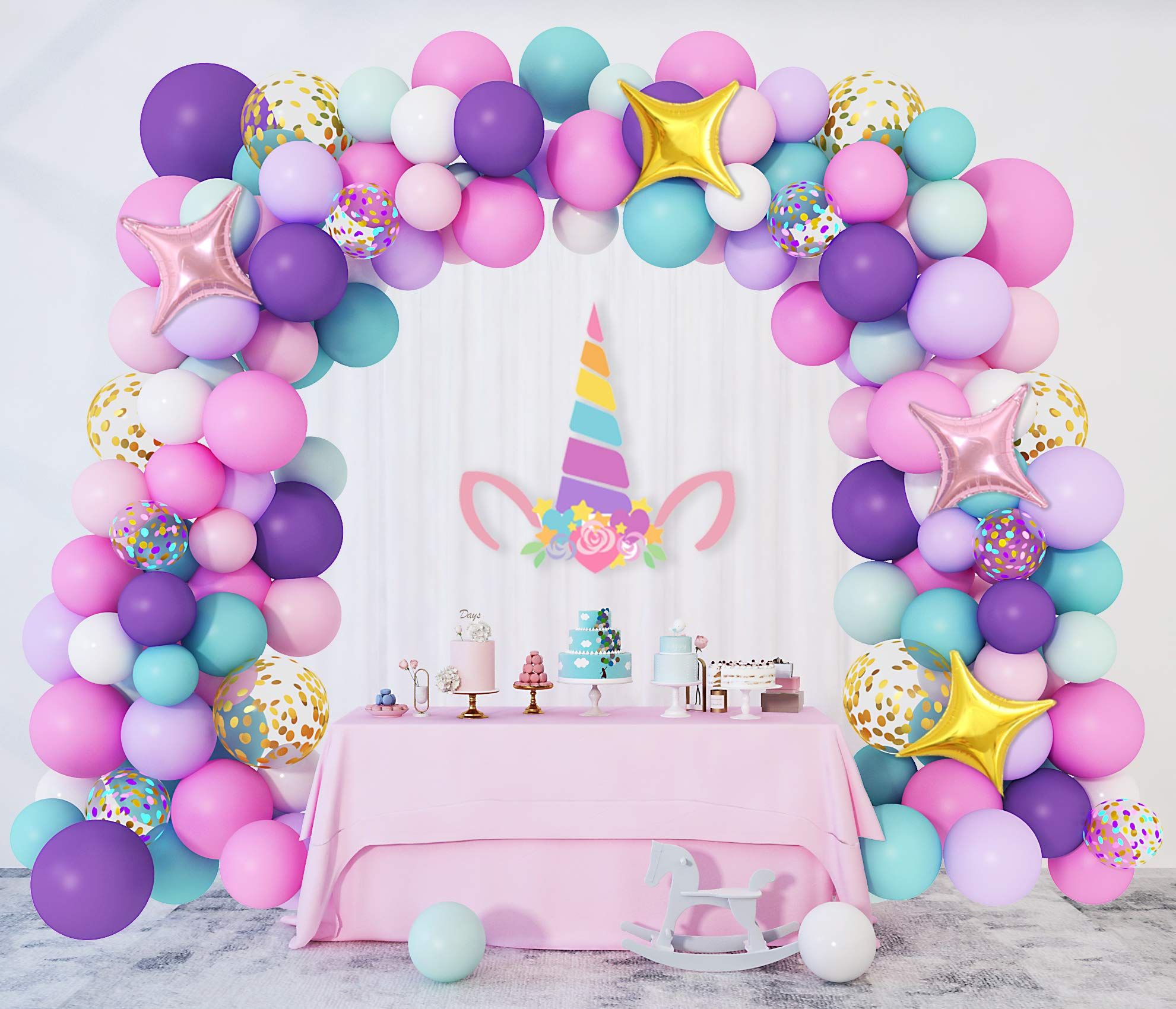 Unicorn Balloons Arch Garland Kit, Unicorn Birthday Party Decorations for Girls Confetti Light Purpl | Amazon (US)