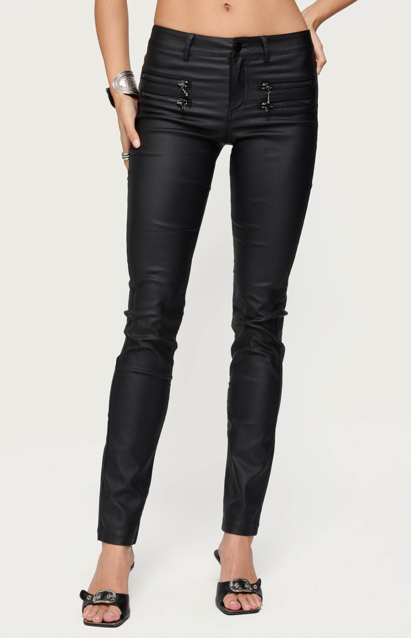 Edikted Women's Kaede Faux Leather Skinny Jeans in Black - Size Medium | PacSun