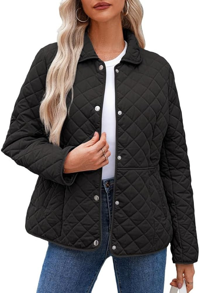 Dokotoo Women's Winter Quilted Jackets Long Sleeve Button Down Diamond Puffer Jacket Outerwear Co... | Amazon (US)