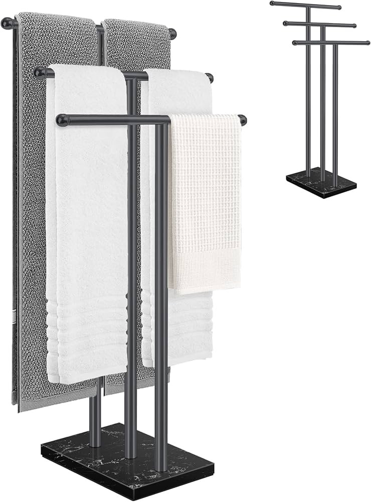 Standing Towel Rack with Marble Base, 3-Tier Free Standing Towel Racks for Bathroom, 40" Height F... | Amazon (US)