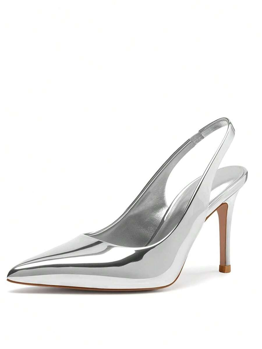 Women's Open-Back High Heels, Pointed Toe, Thin Heel, Closed-Toe High Heels, Slip-On, 7.5 Cm Heel... | SHEIN