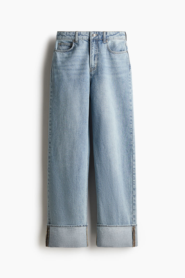Straight-Cut Foldover-Cuff Jeans - Light denim blue - Ladies | H&M US | H&M (US + CA)