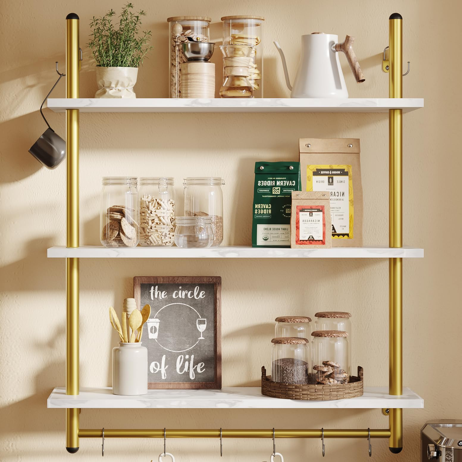 Bestier 31" Industrial Pipe Shelving, Floating Kitchen Wall Shelves 3 Tier Coffee Bar Shelves for... | Amazon (US)
