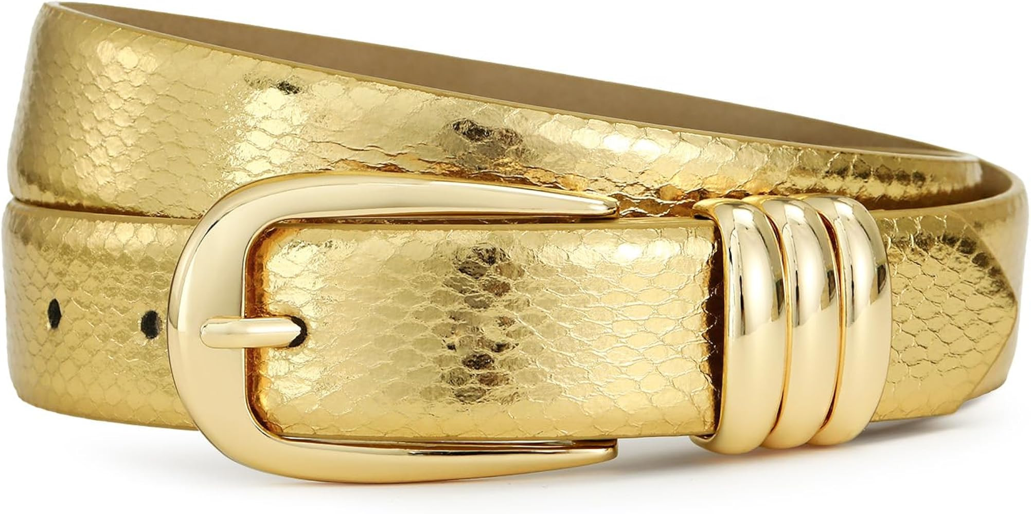 Gold Belts for Women Stylish Leather Belt with Gold Buckle Elegant Dress Belt Women | Amazon (US)