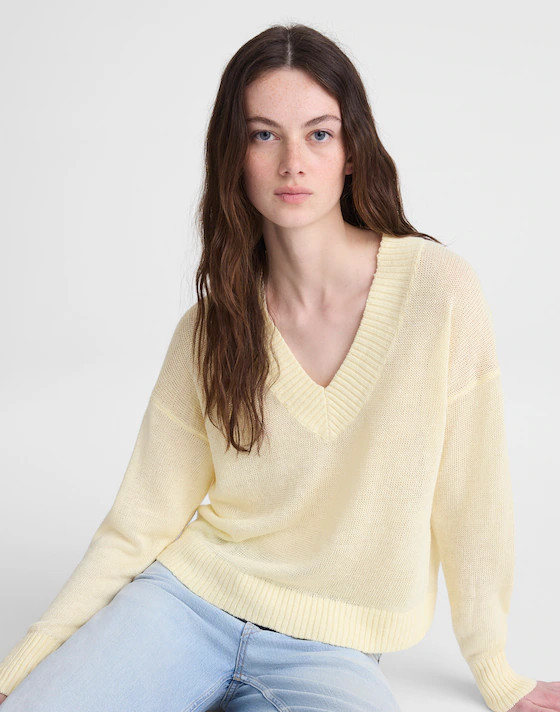 Deep V-Neck Sweater in 100% Linen | Madewell