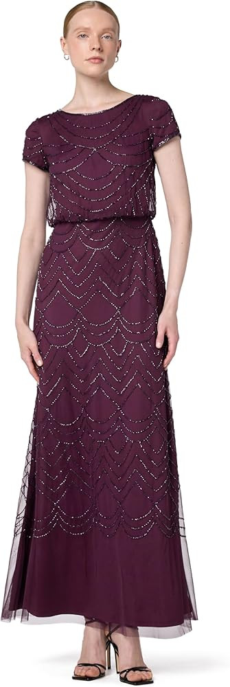 Adrianna Papell Womens Short Sleeve Blouson Beaded Gown | Amazon (US)