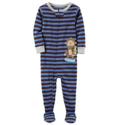 carter's® Size 12M Monkey Snug-Fit Striped Pajamas in Blue | buybuy BABY