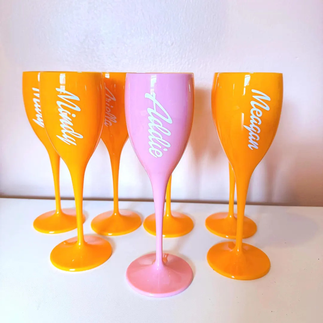Veuve Cup Personalized Champagne Flute Rendez Veuve Bachelorette Glass Orange Pink Custom Name Br... | Etsy (US)