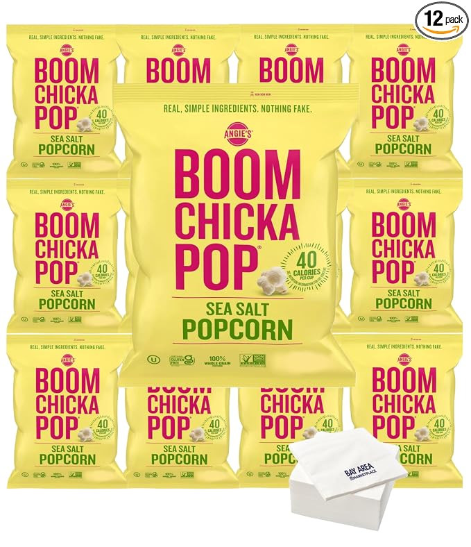 Boom Chicka Pop Popcorn, Single Serving Bags, Pack of 12 (Sea Salt) | Amazon (US)