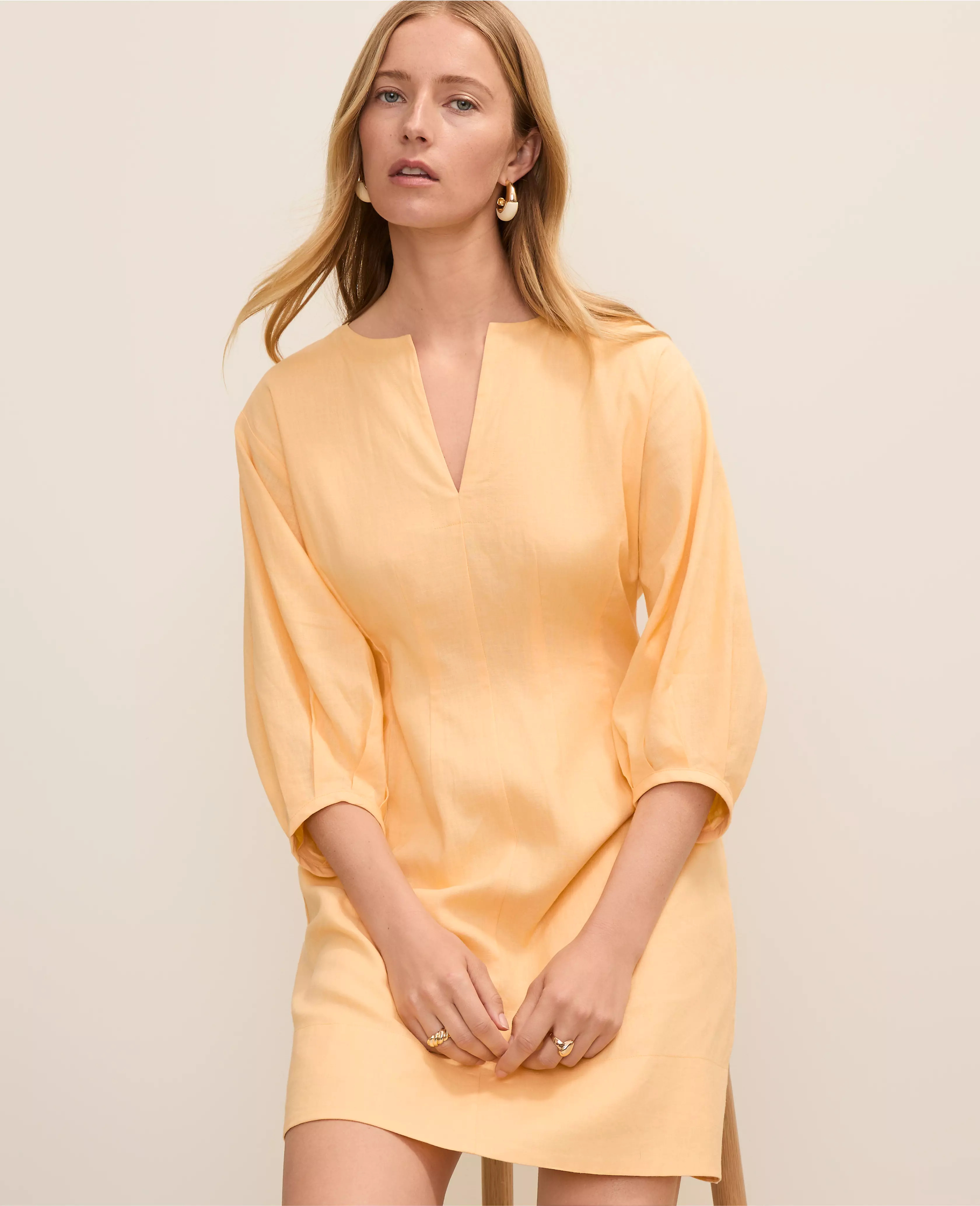 Pintucked Mini Dress in Linen Blend | Ann Taylor
