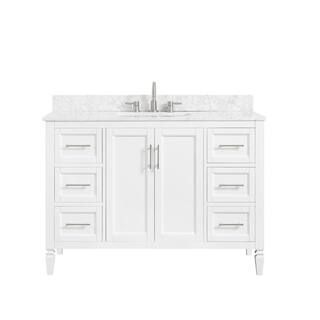 Home Decorators Collection Stockham 49 in. W x 22 in. D Bath Vanity in White with Marble Vanity T... | The Home Depot