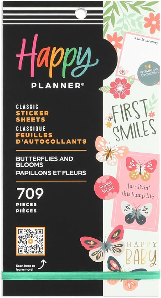 Happy Planner 30-Sheet Sticker Pack for New and Expecting Moms, Classic Size, Butterflies and Blo... | Amazon (US)