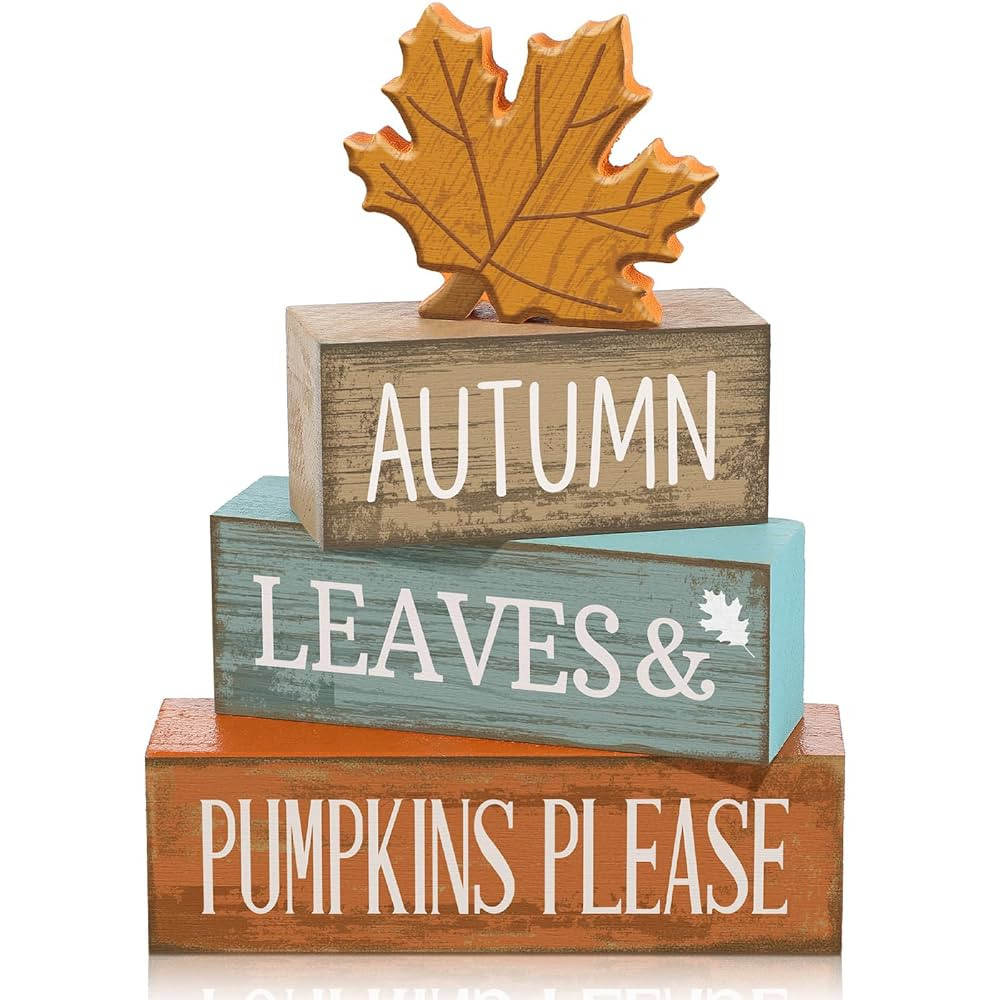 4 Pcs Fall Decor Fall Table Centerpiece Decorations Wooden Maple Leaf Autumn Tiered Tray Rustic W... | Amazon (US)