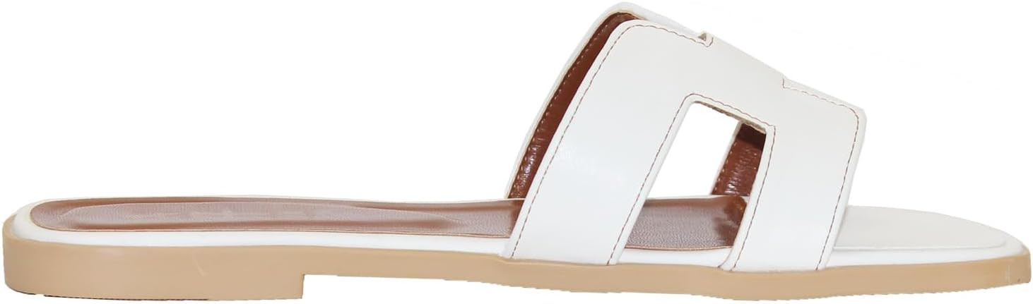 Women's Flat Sandals, Slip on Slides Summer Fall Shoes Cute Open Toe Slippers | Amazon (US)