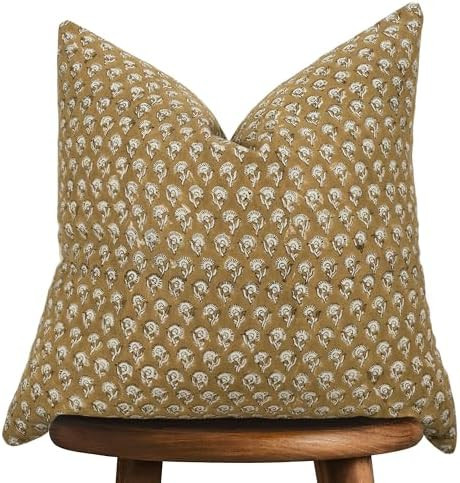 Hand-Block Printed, Artisan-Made Neutral Accent Throw Cushion Cover- Thick Cotton Cushion for Sof... | Amazon (US)