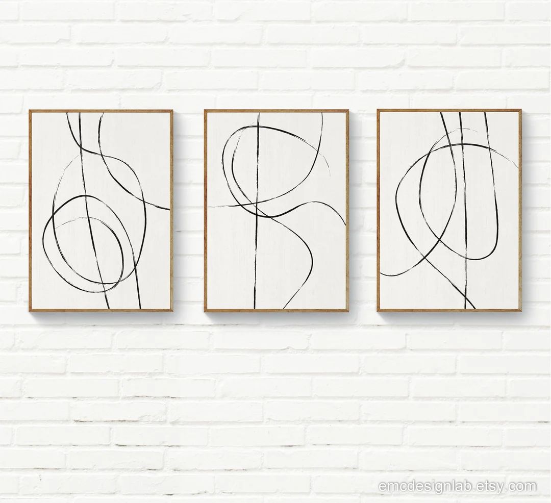 Set of 3 Line Art Prints, Black & White Abstract Line Art, Set of 3 Minimalist Wall Art, 24x36 Pr... | Etsy (US)