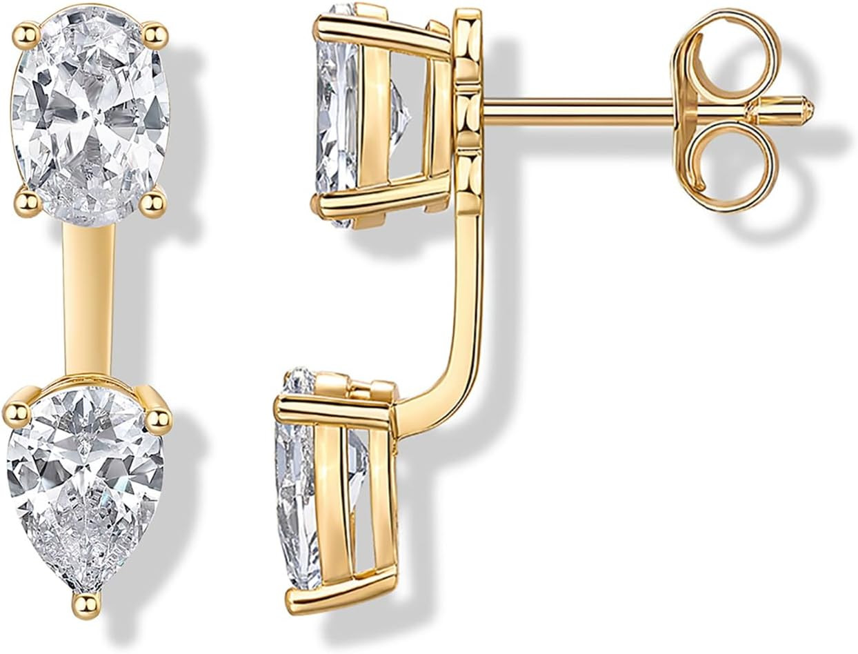 PAVOI 14K Gold Plated CZ Earring Jacket for Women, Front Back Stud Earrings | Amazon (US)