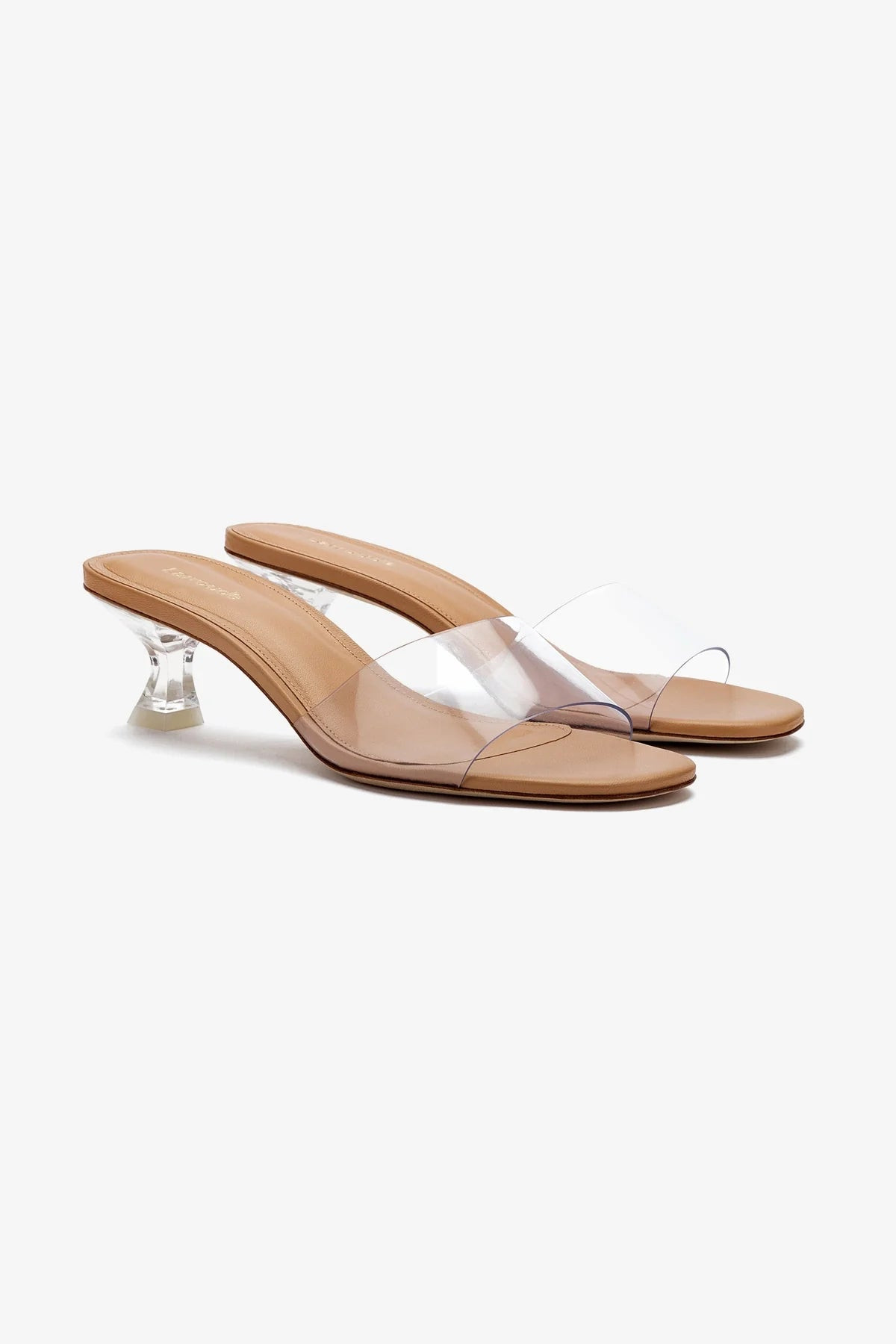 Vivi Lucite Mule In Tan Leather and Vinyl | Larroude