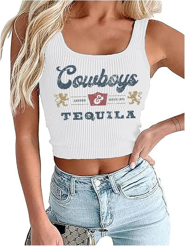 Vintage Cowgirl Crop Tank Tops Women Retro Graphic Western Cowboy Tee Girls Sleeveless Country Co... | Amazon (US)