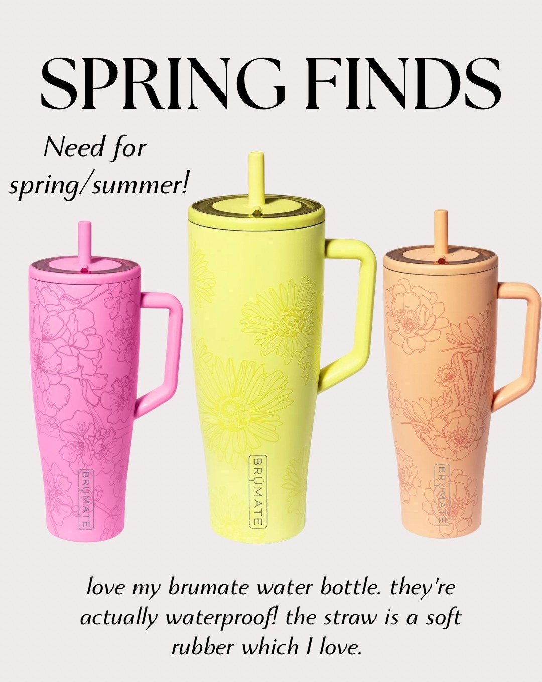 Ordering this in yellow! So bright and fun. Perfect for spring. Also love brumate! It’s actually spill proof, 40oz, keeps your drinks cold and I love the straw is a softer rubber.

Spring finds | spring water bottle | Mother’s Day gift | targets finds | target sandals | fitness finds | active wear | gifts for her | amazon gifts

#LTKFindsUnder50 #LTKGiftGuide #LTKFamily