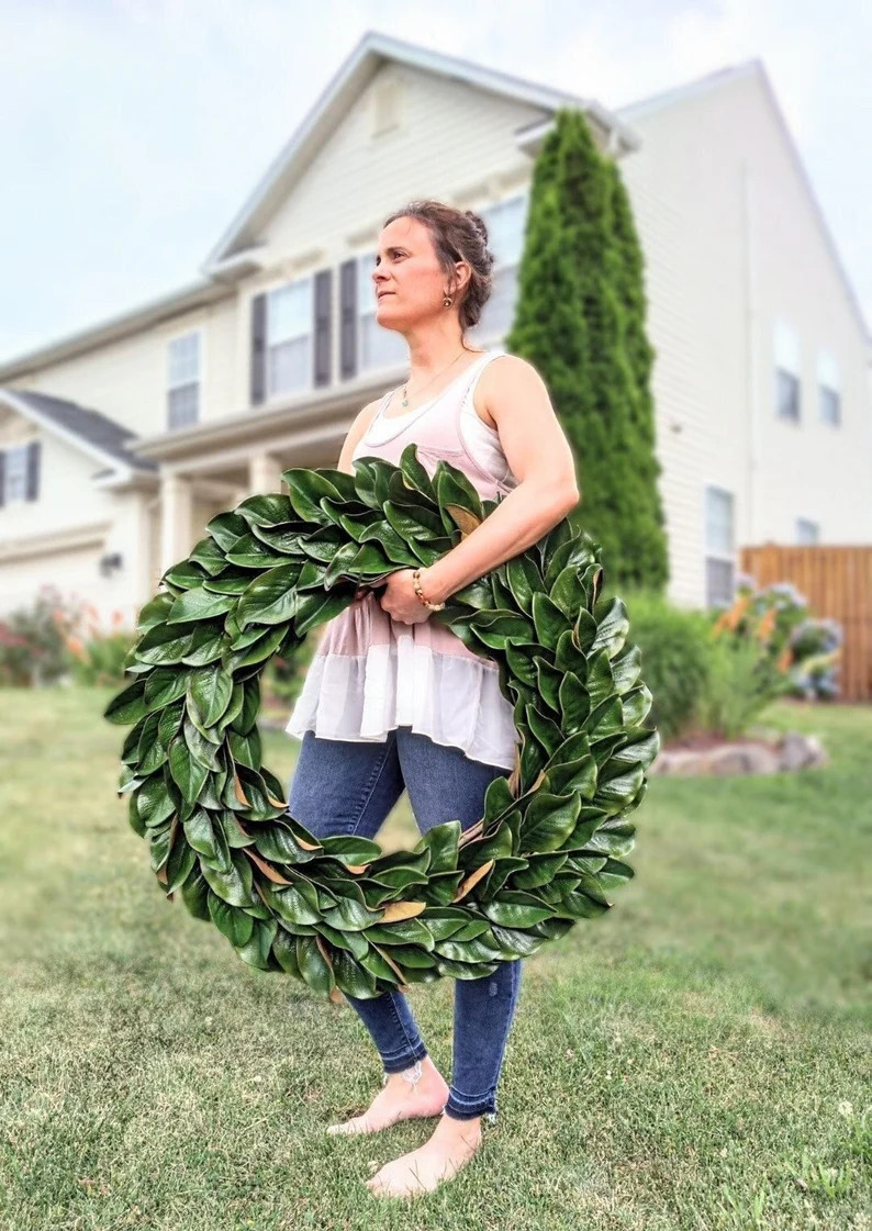 Magnolia Leaf Wreath, Magnolia Wreath, Magnolia Front Door Wreath, Simple Classic Farmhouse Wreat... | Etsy (Global)