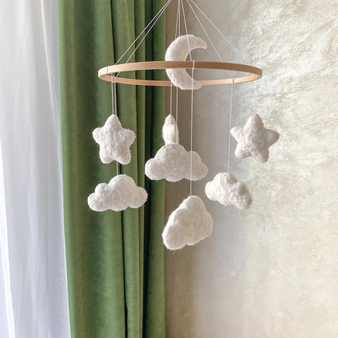 Boucle Baby Mobile Clouds, Stars, Moon Nursery Baby Crib Mobile - Etsy | Etsy (US)
