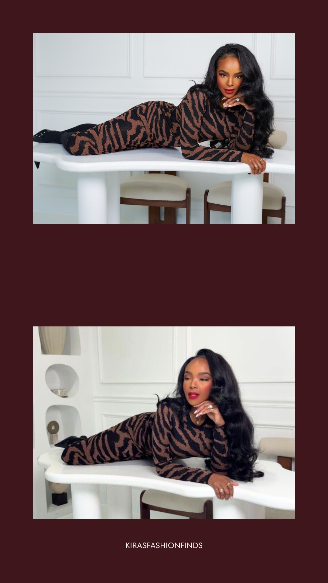Statement print, effortless glam 🤎  
This zebra-inspired set is bold, flattering, and made to turn heads.

Perfect for dinner dates, events, and fashion-forward moments.

📏 Sizing: Set (Small) • Heels (TTS)  
Measurements: 5’4” · 138 lbs · 34D · 27” waist · 40” hips

Everything linked to shop  
Follow me on Instagram and YouTube @kirasfashionfinds

#LTKgrwm #LTKootd
