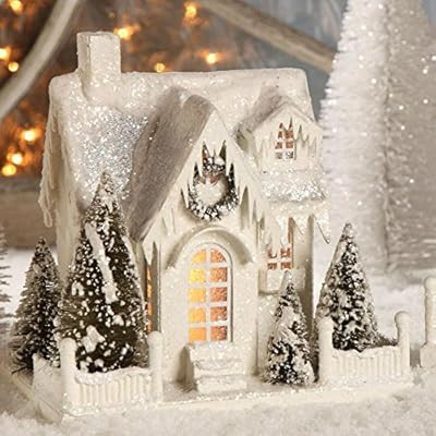 Bethany Lowe Christmas Village Large White Ivory House Cottage Single Roof | Amazon (US)