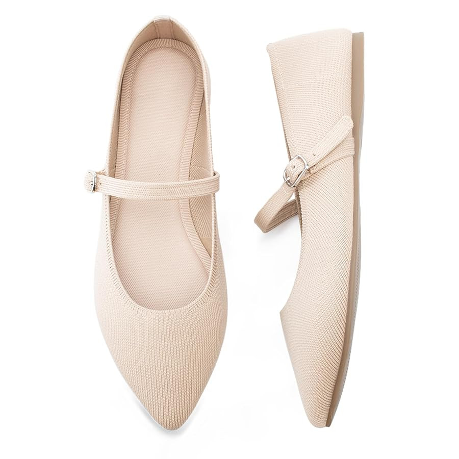 Pointed Toe Flats Knit Ballet Flat Shoes for Women Comfortable with Adjustable Strap,Washable Dre... | Amazon (US)