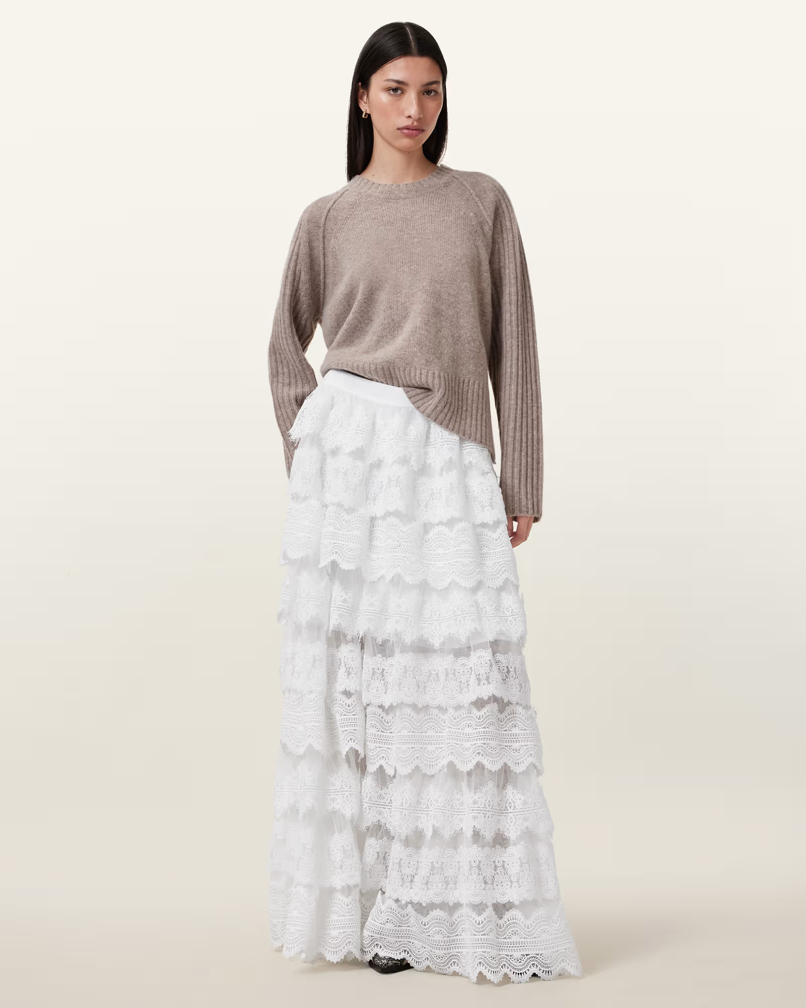 AllSaints Lizi Tiered Lace Maxi Skirt | AllSaints US