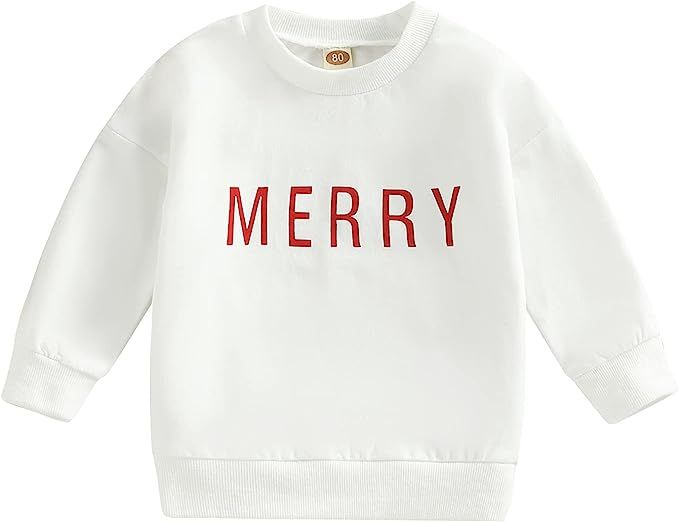 Toddler Baby Boy Girl Christmas Clothes Letter Print Sweatshirt Crewneck Pullover Sweater Long Sl... | Amazon (US)