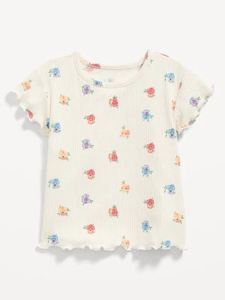 Printed Rib-Knit Lettuce-Edge T-Shirt for Toddler Girls | Old Navy (US)