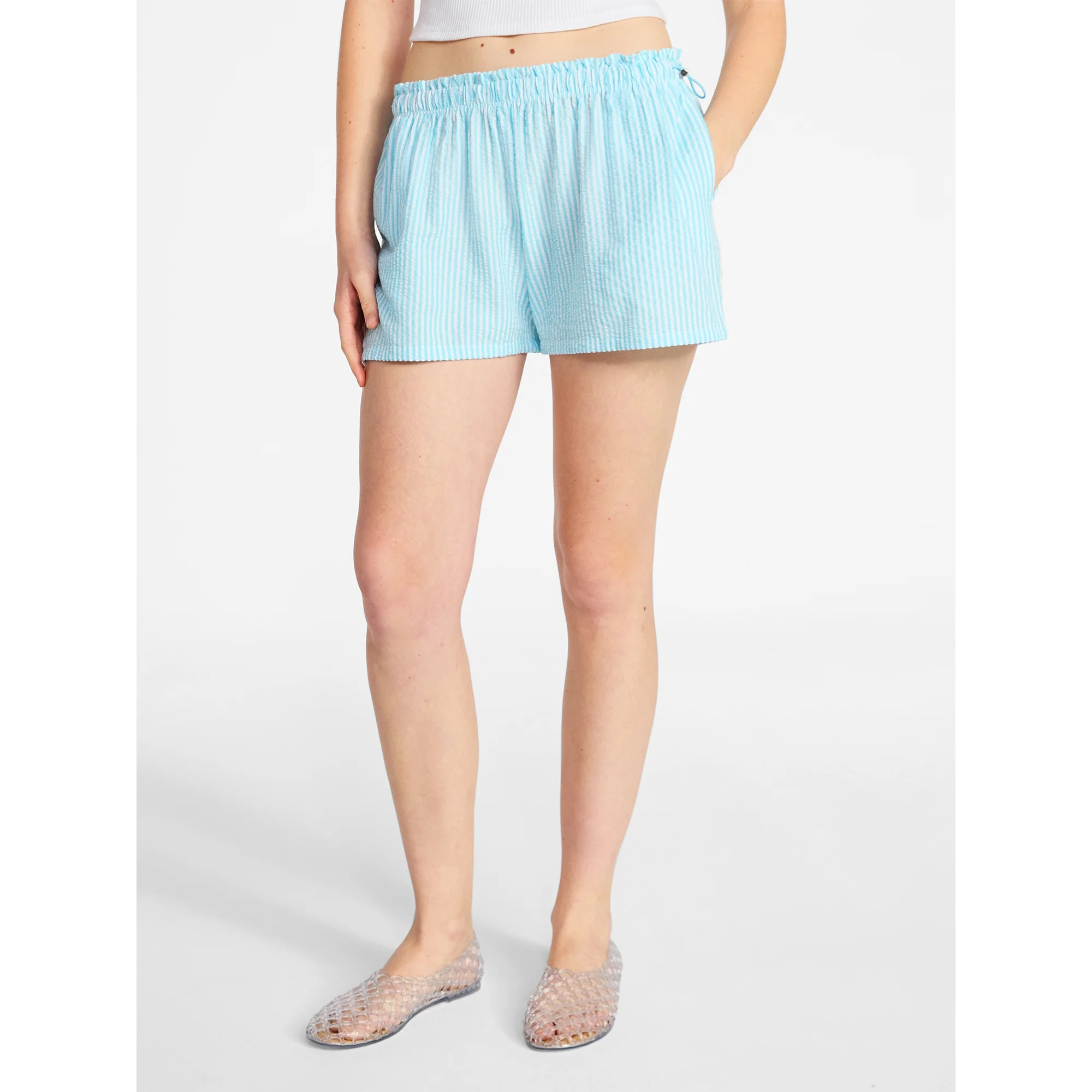 No Boundaries Striped Seersucker Bungee Shorts, 2" Inseam, Women's XXS-XXL | Walmart (US)