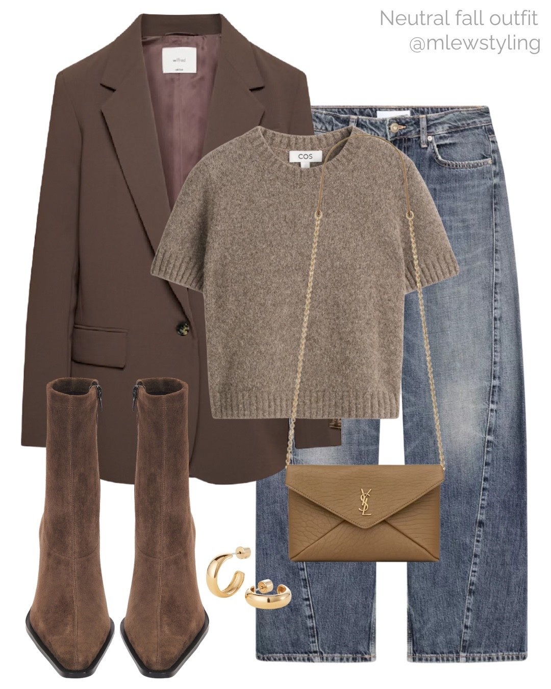 Neutral fall outfit 🤎

Tags: new in Zara barrel leg jeans, COS short sleeved sweater, ysl crossbody bag, gold hoop earrings, suede ankle boots, brown aritzia blazer 

#LTKWorkwear #LTKShoeCrush #LTKStyleTip