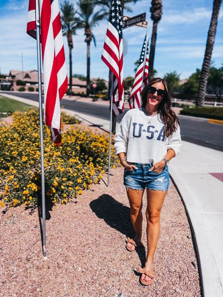USA sweater (sized up two sizes to a large!) Paired it with denim shorts and sandals for a casual Fourth of July outfit idea! ❤️🇺🇸💙

#LTKSaleAlert #LTKStyleTip #LTKFindsUnder50