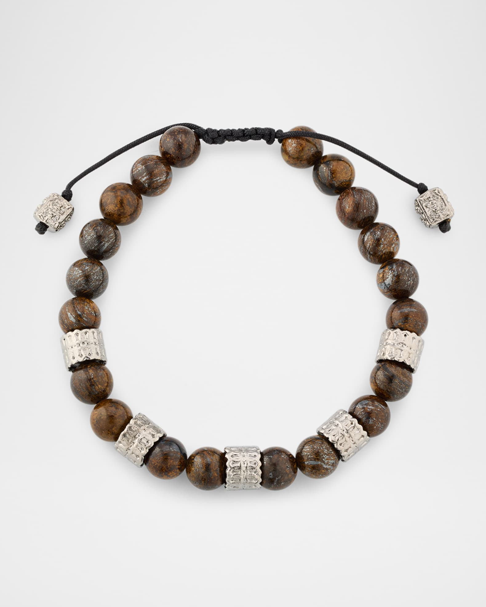 Men's Bronzite Beaded Bracelet with Sterling Silver, 8mm | Neiman Marcus