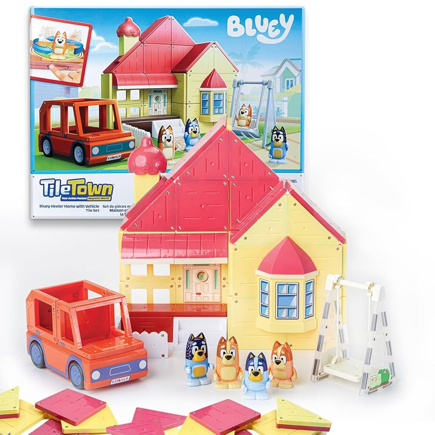 Tile Town Bluey Heeler Family Home 52-Piece Magnetic Tile Playset, Interactive STEM Magnetic Tile... | Amazon (US)