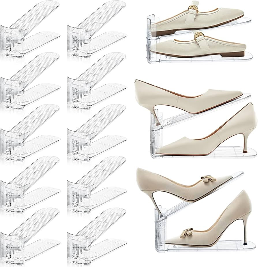 Adjustable Shoe Slots Organizer,12PACK Transparent Shoe Stackers Shoe Rack Holder Shoe Space Save... | Amazon (US)