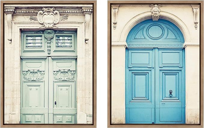 Kate and Laurel Sylvie Classic Parisian Door and Blue Paris Door Framed Canvas Wall Art Set by Ca... | Amazon (US)