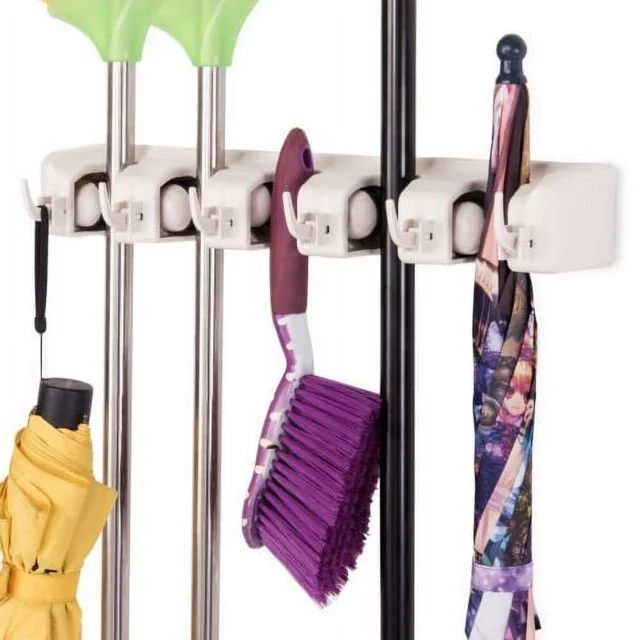 Costway White Wall Mounted Mop & Broom 5 Position Hanger, Kitchen Storage | Walmart (US)
